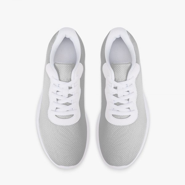 Pair of sneakers with white sole and grey mesh