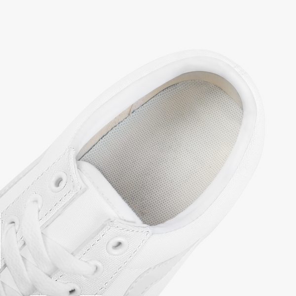 A pair of white low-top canvas shoes