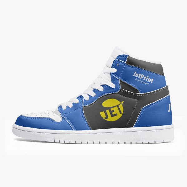 A pair of blue and black high-top slip-resistant shoes