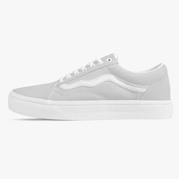 side view of a grey low-top canvas sneakers