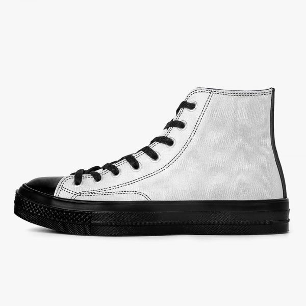 A grey high-top canvas sneakers with a black sole