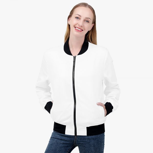 A female model creating a white women's casual jacket