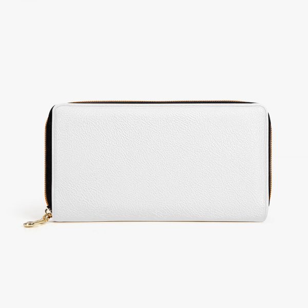 A plain white women's zipper wallet