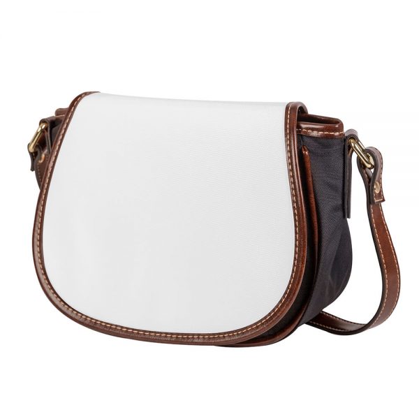 A white cross-body saddle bag is placed sideways