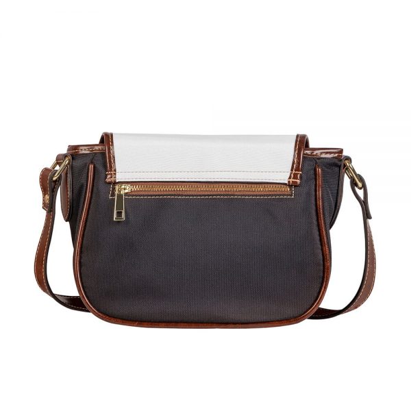 The back of a white crossbody saddle bag is facing us.