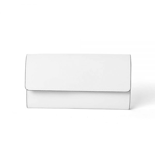 A white clutch bag that can be customized