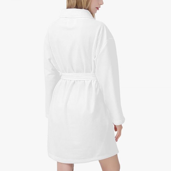 Standing in a women's bathrobe, front and back facing forward