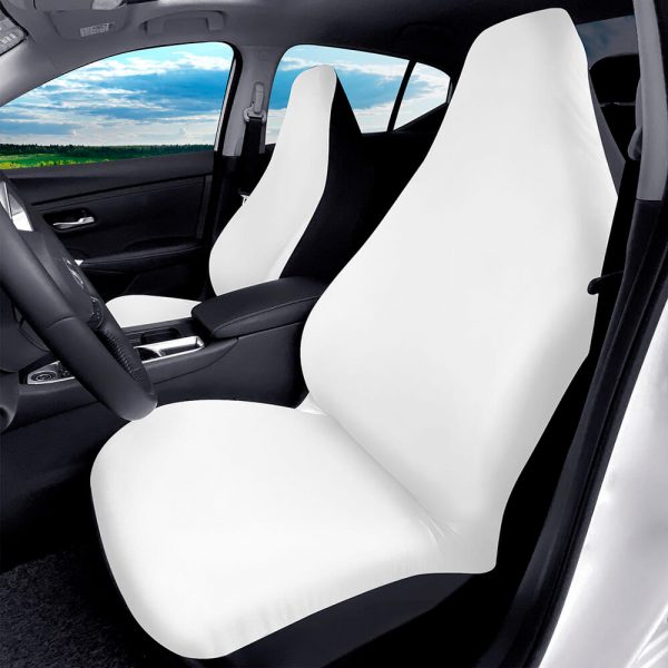 Car front seats are covered with white seat covers