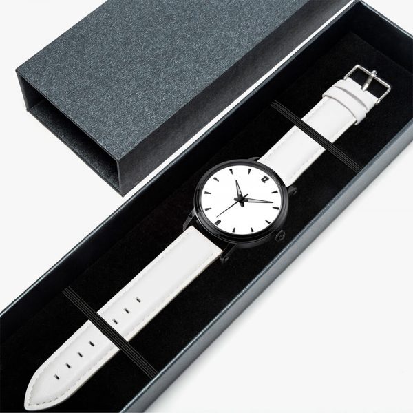 A white watch is packed into a gift box