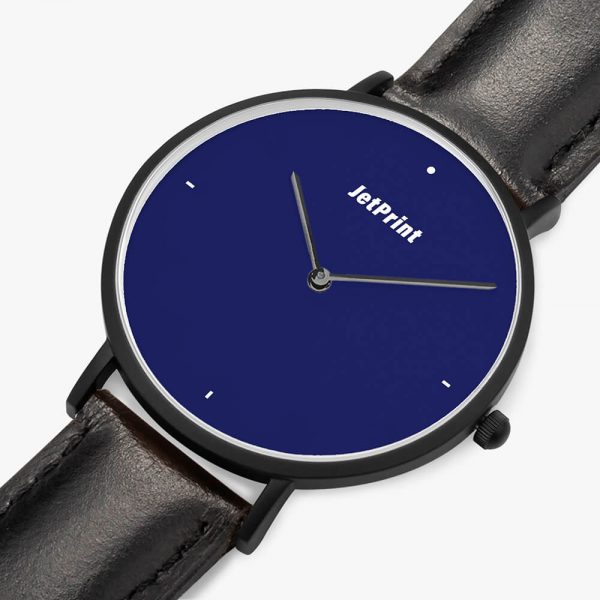 A black watch with a dark blue dial and the words "JetPrint" on it