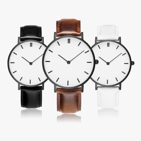 Three watches in brown, black and white