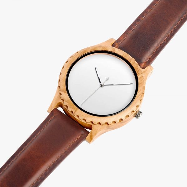 A brown dial wooden watch with a brown band