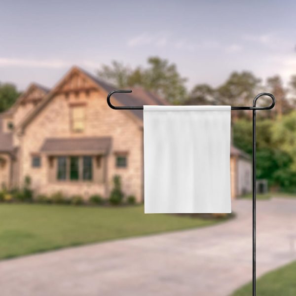 a white garden flag