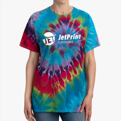 The design on this tie-dye t-shirt is unique and exclusive to your own pattern, with two printed areas on the front and back.
