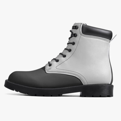 side view of a grey waterproof boot