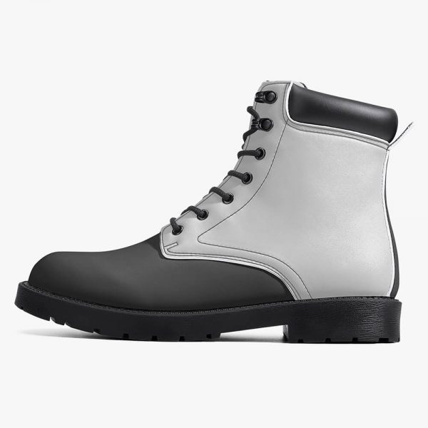 side view of a grey waterproof boot