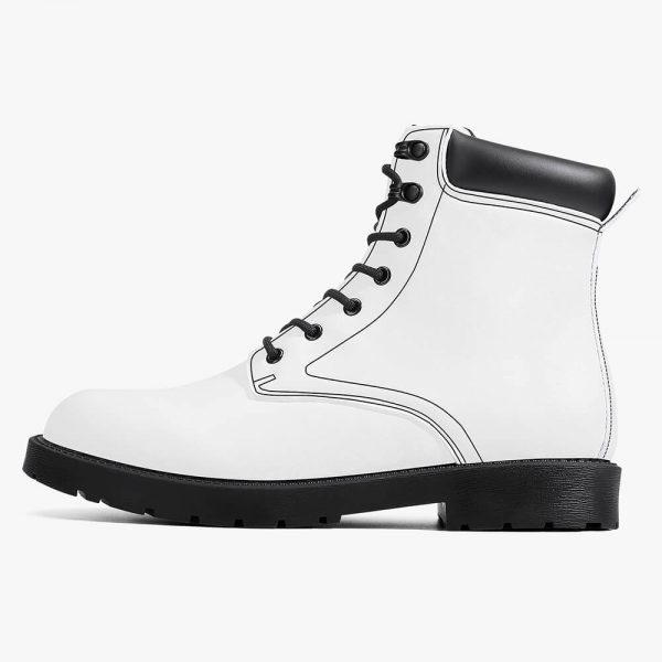 side view of a white waterproof boot