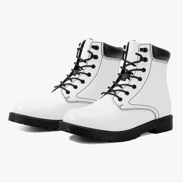 Side view of a pair of white waterproof leather boots