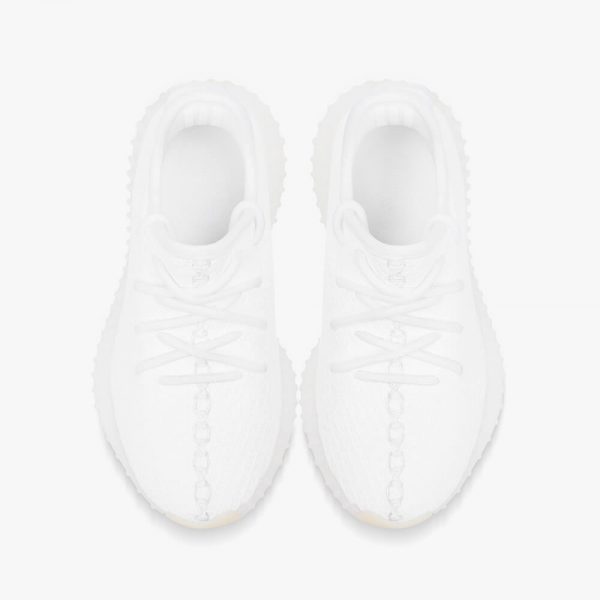 Front view of a pair of white knitted shoes