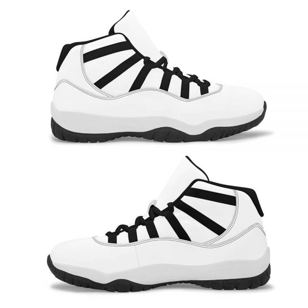 side view of two black men's basketball shoes arranged in top and bottom