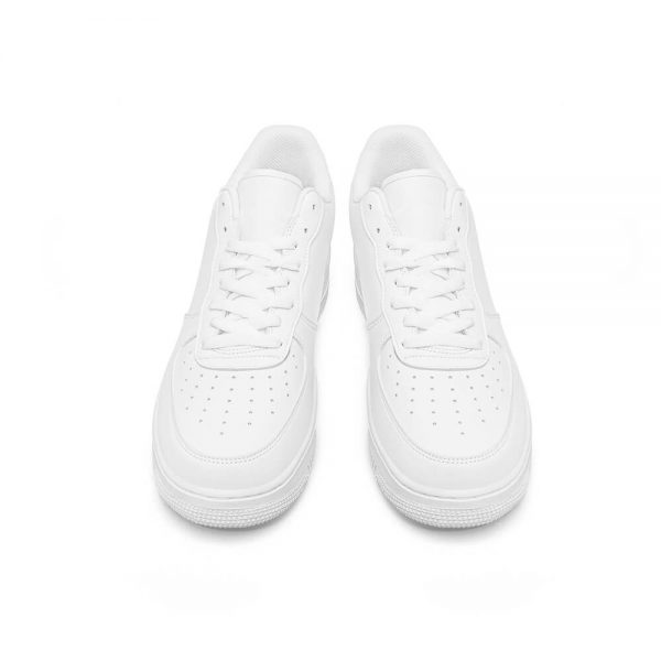 Front view of a pair of white low-top sneakers