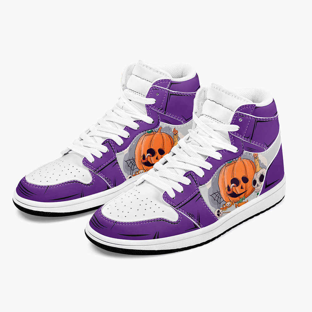 A pair of orange and purple Halloween high-tops