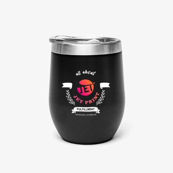 Black egg-shaped thermos with "JetPrint" logo