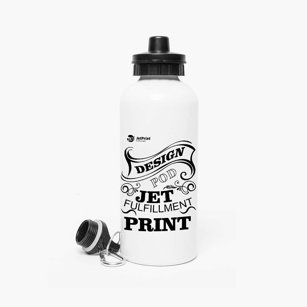 White stainless steel water bottle with 'jetprint' logo