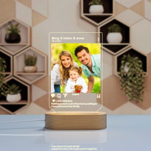 A photo of a happy family is customised on an acrylic night light