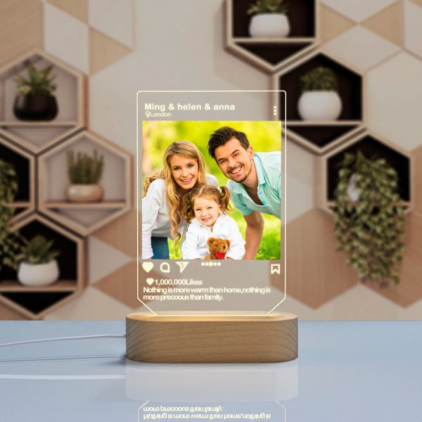 A photo of a happy family is customised on an acrylic night light