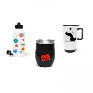 Three thermal mugs with patterns