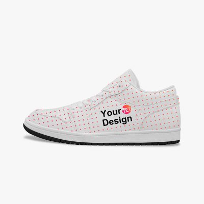 A pair of customizable low-top leather sneakers