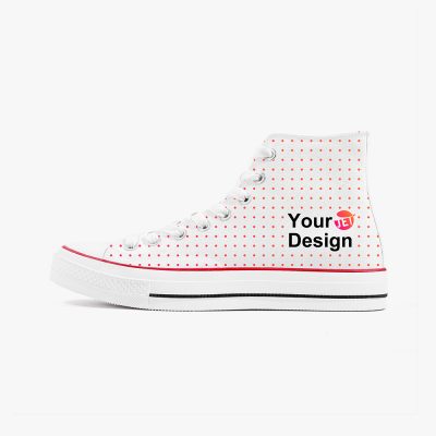 A pair of customizable white-soled canvas shoes