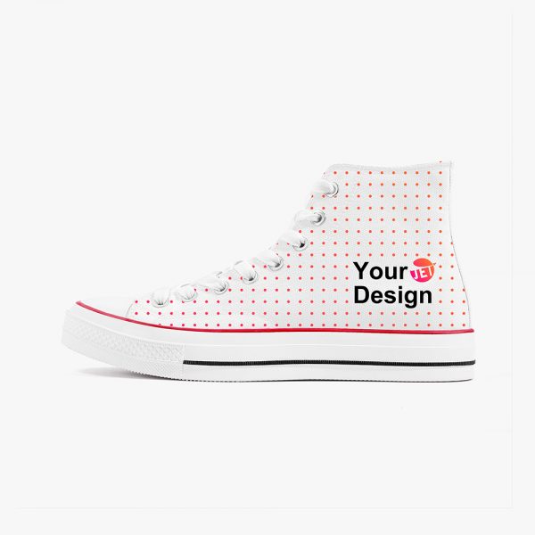 A pair of customizable white-soled canvas shoes