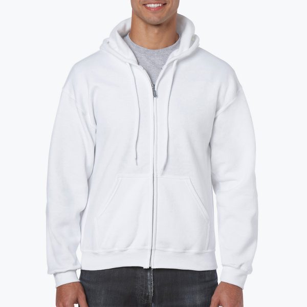 A male model wearing a white Sweatshirt with Hood