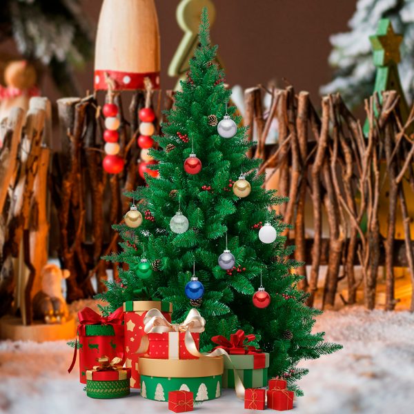 Many Christmas balls hanging on the Christmas tree