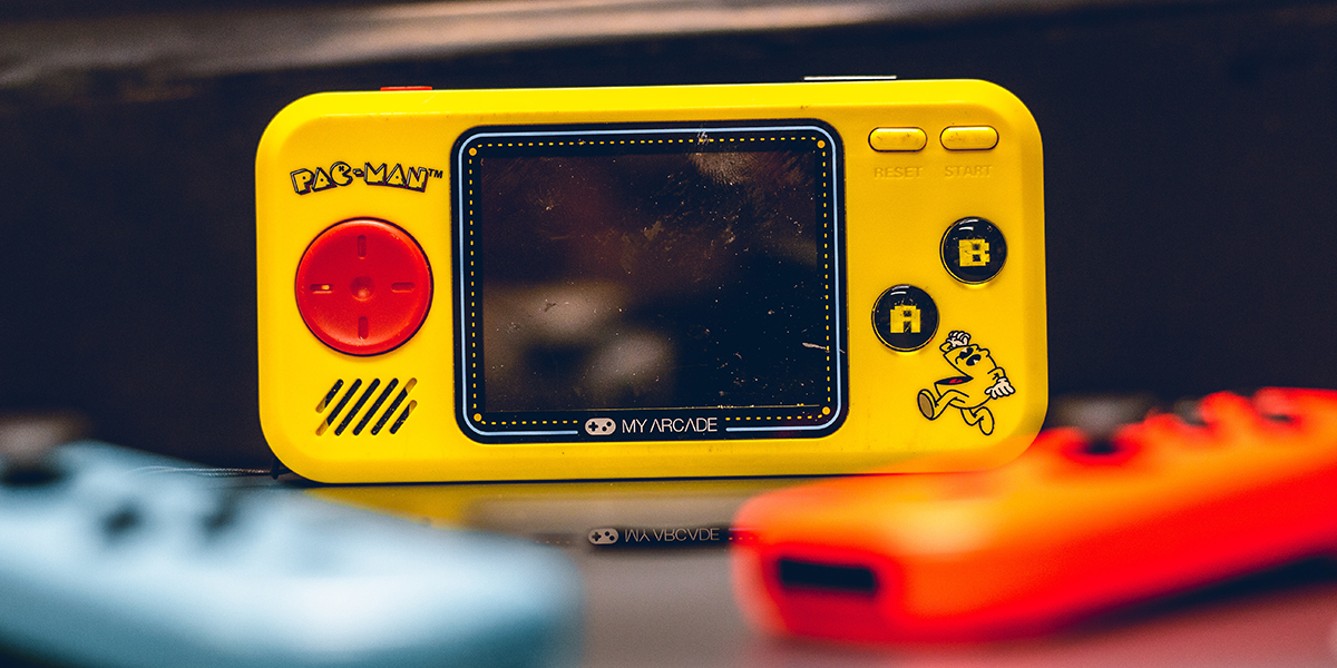 a yellow game console