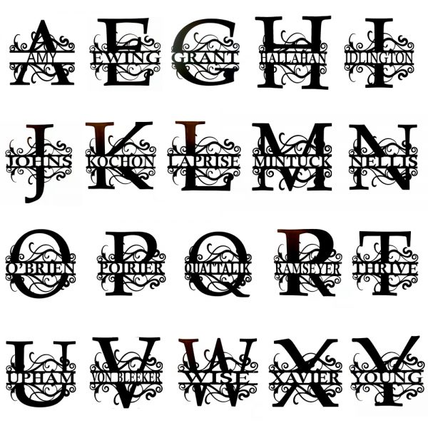 Names in black letters made of various metals