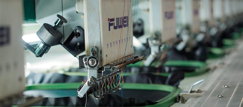 A custom embroidery machine at work