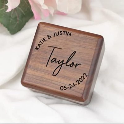 A customizable wooden wedding ring box