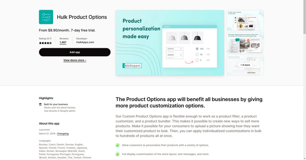 Hulk Product Options