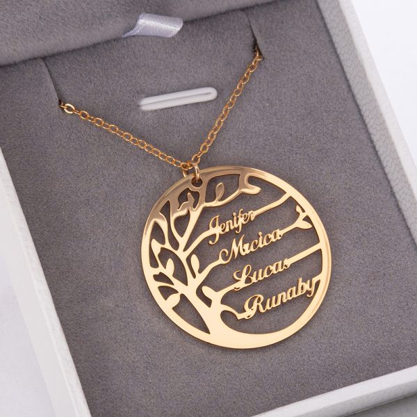 A golden family tree necklace