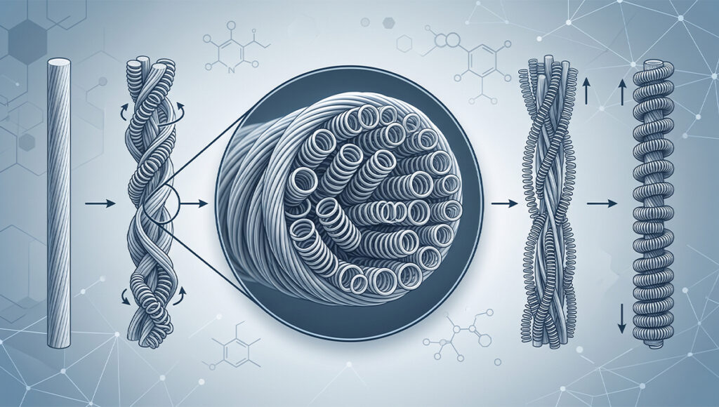 Manufacturers can tightly twist the polyester yarns and apply a special heat treatment, which makes the fibers act like microscopic springs.