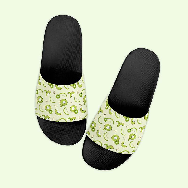 A pair of Casual Sandals printed with a kiwi