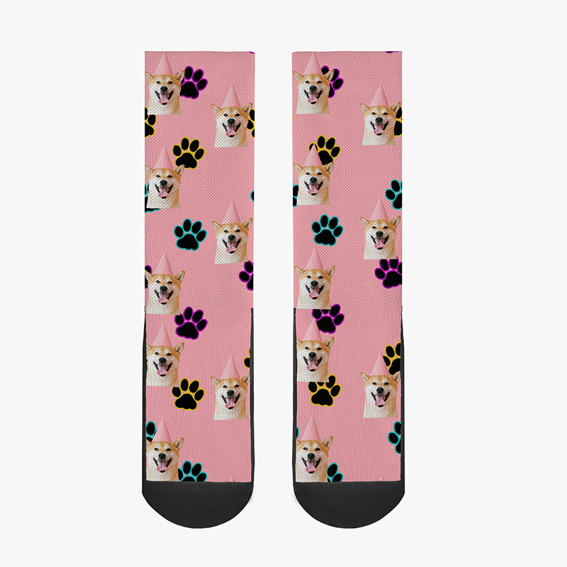 A pair of pink dog face socks