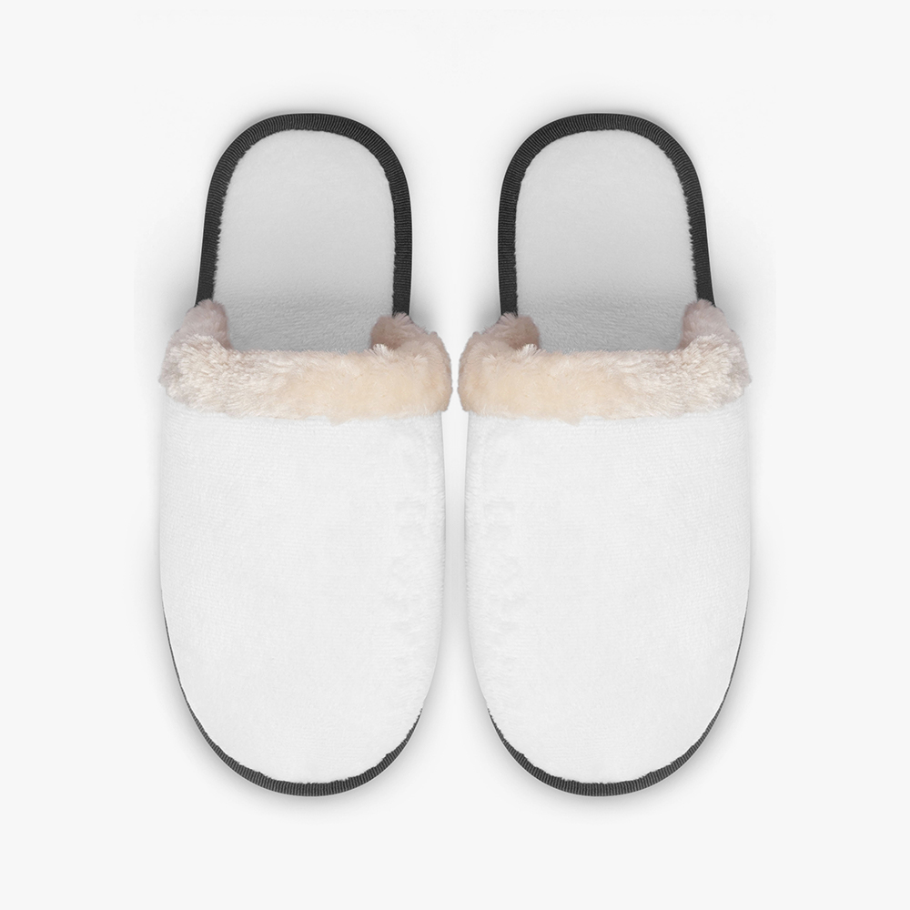 Pair of plain white plush house slippers