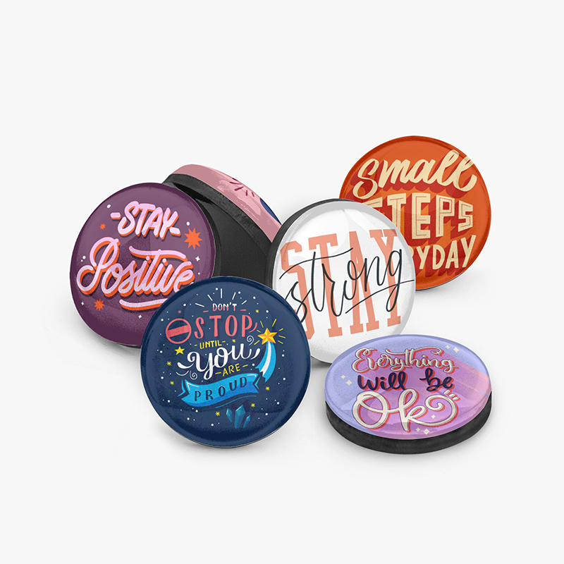 6 custom magnets with different text patterns