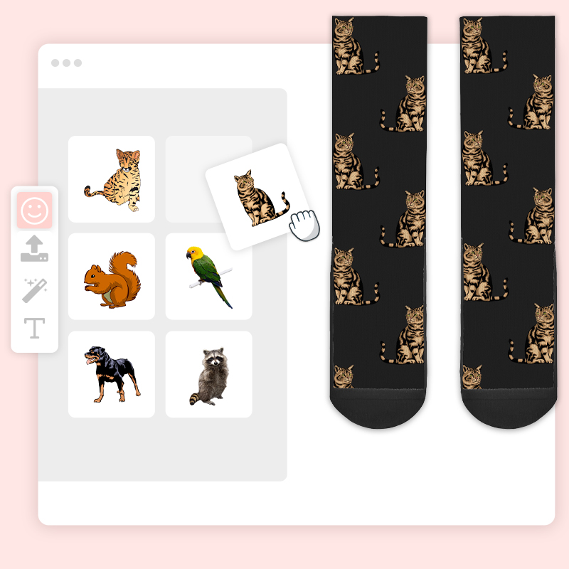 A pair of black socks with animal prints