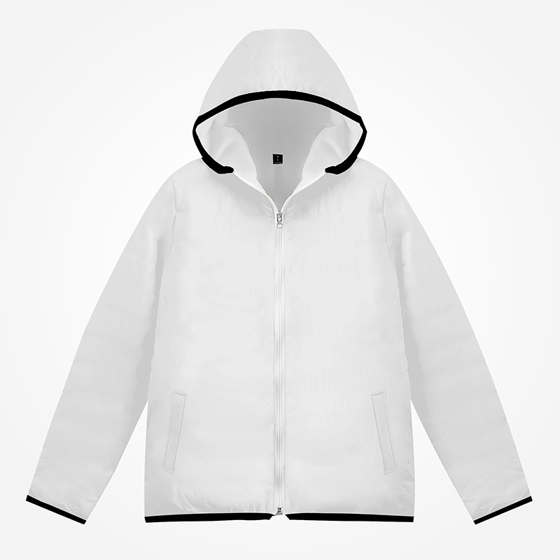 A white customizable cotton pad zip hoodie