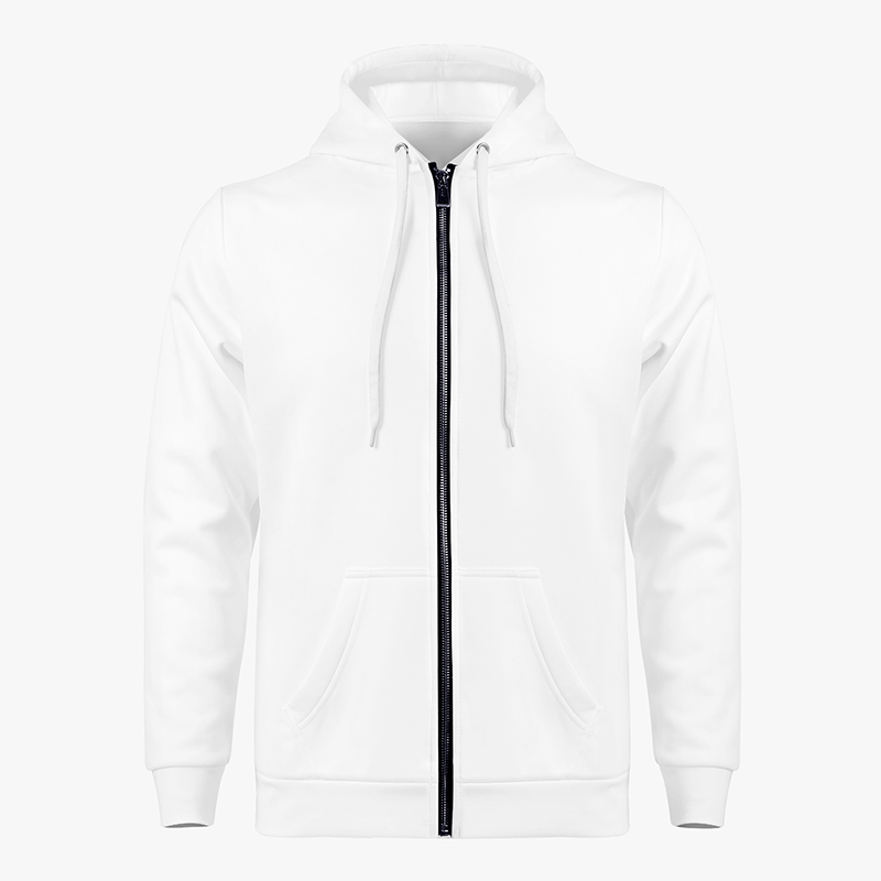 A white customizable men’s aop full zip hoodie